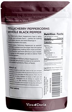 Viva Doria Tellicherry Black Peppercorns, Whole Black Pepper, 12 oz (340g)
