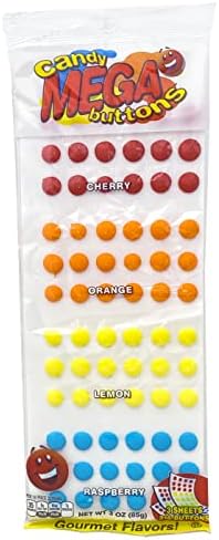 Stichler Mega Candy Buttons Pack of 3, 648 Buttons Total – Cherry, Orange, Lemon, & Raspberry - Bulk Candy, Retro Candy, Nostalgic Candy