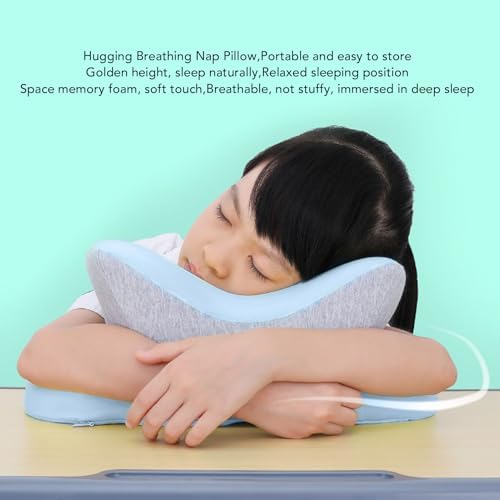 Asixxsix Desk Napping Pillow, Ergonomic Memory Foam Nap Sleeping Pillow Cushion for Office, Soft Breathable Desk Nap Pillow Face Down Desk Pillow Cushion with Removable Cover for Airplane