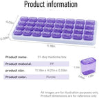 Monthly Pill Organizer, Large Travel Pill Box 31 Day, Daily Pill Case, Pill Holder Container for Vitamin, Medicine, Supplement, Fish Oil, Purple
