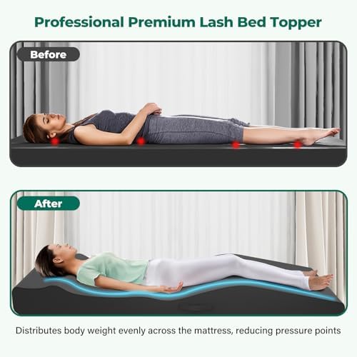 ENITYA Lash Bed Topper, Ergonomic Curvy Massage Table Foam Topper, Non-Slip Esthetician Bed Cushion with Removable Cover for Beauty Salon, Wax/Eyelash/Spa/Tattoo/Facial, 71"×27.5"(Black)