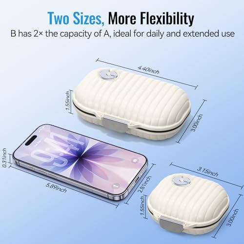Travel Pill Organizer, 2 Pack Portable Pill Box 7 Day Small Pill Case Moisture Proof Daily Medicine Vitamin Container for Vitamins, Supplements Medication Tracker Travel Essentials (Small+ Large)