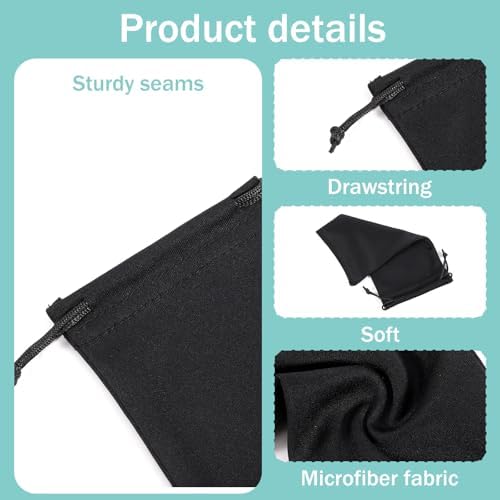 200 Pcs Microfiber Glasses Case Pouch Bag Sleeve, Soft Sunglasses Storage with Drawstring Closure for Men Women, Black
