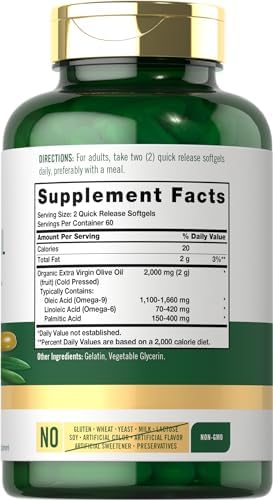 Carlyle Olive Oil Extra Virgin 2000mg | 120 Softgel Capsules | Cold Pressed | Non-GMO & Gluten Free Herbal Supplement