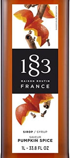1883 Pumpkin Spice Syrup for Drinks, Made in France, 1 Liter Plastic Bottle