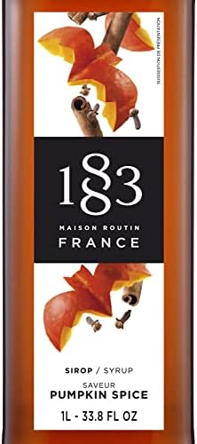 1883 Pumpkin Spice Syrup for Drinks, Made in France, 1 Liter Plastic Bottle