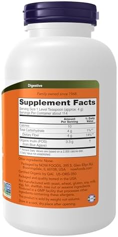 NOW Foods Supplements, Inulin Prebiotic Pure Powder, Certified Organic, Non-GMO Project Verified, Intestinal Support*, 1-Pound