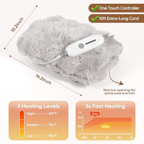 Double-Sided Heating Pad for Hands, Electric Hand Warmer for Fingers Arthritis, Heated Gloves Indoor Use, Hand Warmer Pouch for Women Men Hand Pain Relief, 3 Levels & Auto Off, Grey
