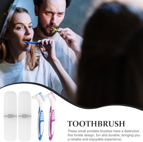 Healeved Denture Brush Set with Travel Case Double-Sided False Teeth Toothbrush Compact Storage Box for Oral Care Portable 6.3X2X0.8 Inches