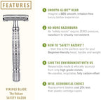 VIKINGS BLADE Double Edge Safety Razor for Men + 5 Swedish Steel Blades + Luxury Case. Long Handle. Smooth, Reusable, Eco-Friendly (The Vulcan)