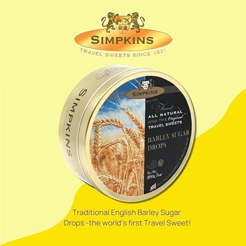 SIMPKINS Barley Sugar Drops - Classic English Candy in Travel Tins - Barley Sugar Hard Candy - Dairy Free Barley Sugar Sweets & Nut Free Candy, Barley Sugar Travel Candy - 7.05 oz.
