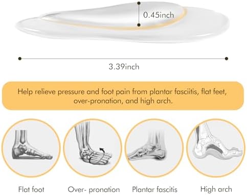Arch Support Inserts for Women Flat Feet (12 Pieces), Soft Gel Arch Support Insoles for Plantar Fasciitis, Reusable Arch Pads for Foot Pain Relief, One Size Fits Any
