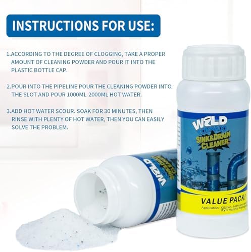 Wild Tornado Pipe Dredge,Powerful Sink Cleaner Powder Fast Foaming for Kitchen Toilet Pipeline Quick Cleaning Tool（2pcs）