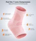 Flat Knitting Ankle Brace for Women&Men, 7-Zone Dynamic Compression Sleeve w/Flex Strap,Foot Support for Sports, Sprained Ankle, Achilles Tendonitis, Plantar Fasciitis Relief(Pack of1) M,Pink