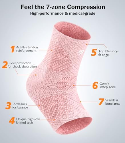 Flat Knitting Ankle Brace for Women&Men, 7-Zone Dynamic Compression Sleeve w/Flex Strap,Foot Support for Sports, Sprained Ankle, Achilles Tendonitis, Plantar Fasciitis Relief(Pack of1) M,Pink