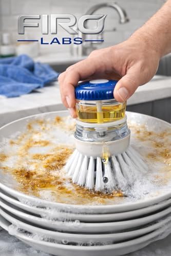 Soap Dispensing Dish Brush – Refillable Kitchen Scrub Brush with Liquid Soap Dispenser, Heavy Duty Scrubber for Pots, Pans & Dishes