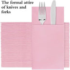 Pink Napkins Disposable Linen Feel Napkins with Built-in Flatware Pocket, Prefolded for Knives and Forks, Pink Dinner Napkins for Evening Parties, Weddings, easter, birthday, 100Pack