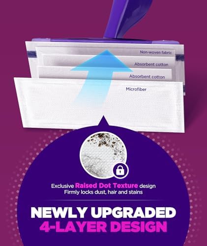 4-Layer Super Absorbent Pad Refills for Swiffer Wet Jet Mop, Heavy Duty & No-Shedding Mopping Pads Refill, Disposable Streak-Free Cleaning for All Sealed Floors 60 Pack