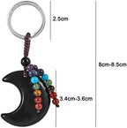 moonsix Crystal Crescent Moon Keychain with 7 Chakra Beads Natural Reiki Healing Stones Keyring Charm Decor for Unisex
