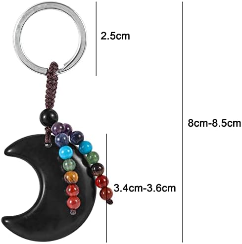 moonsix Crystal Crescent Moon Keychain with 7 Chakra Beads Natural Reiki Healing Stones Keyring Charm Decor for Unisex