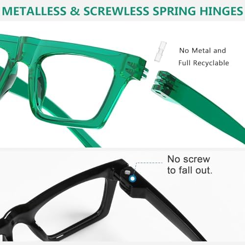 Eyekepper 6 Pack Metalless Screwless Spring Hinges Reading Glasses for Women and Men Design Readers +4.00