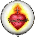 Flaming Sacred Heart,Christian Gift,Religious - Art Photo Pill Box - Charm Pill Box - Glass Candy Box, 40, Silver