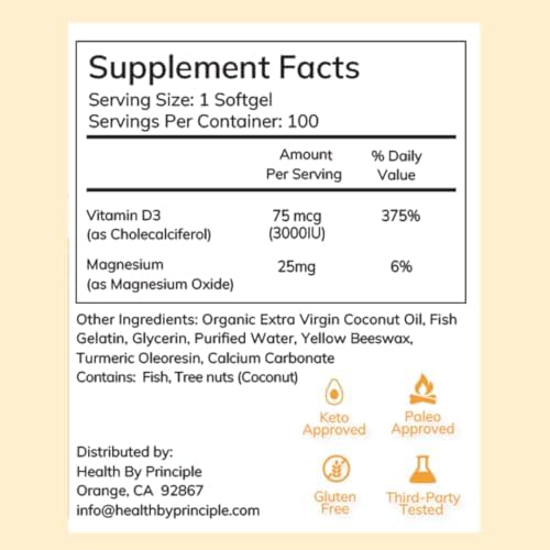 Vitamin D3 - for Immune Support, Bone Health, Cognitive Support - Natural, Organic, Non-GMO, Gluten Free - 100 Softgels