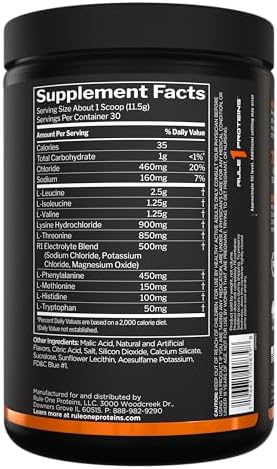 Rule 1 Proteins Essential Amino 9 – Recovery & Hydration Support with 7.5g of Essential Amino Acids + Electrolytes (30 Servings, Blue Razz Lemonade)