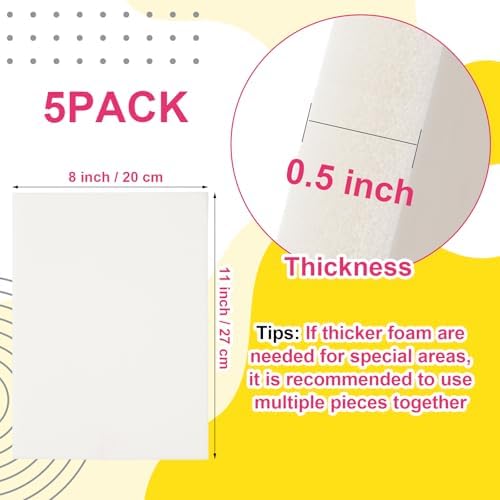 Ecmln 5 Pack Lipo Foam Pads - 8'' x 11'' Lipo Foam Board Lipo Foams Post Surgery for Liposuction Surgery Recovery, Using with Flattening Abdominal Compression Garments(0.5 Inch Thickness)
