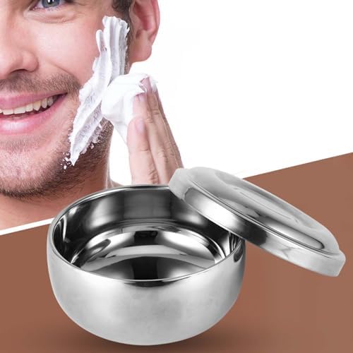 Shaving Bowl, 4x2.2in Shave Soap Bowl, Stainless Steel Shaving Soap Dish with Lid, Silver Shave Mug Container, Portable Shaves Foam Bowls for Outdoor Travel, Salon, Home