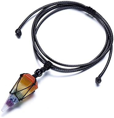 Top Plaza Mens Necklace 6 Facet Healing Crystal Stone Pendant Necklaces for Men Adjustable Natural Gemstone Pointed Necklace Energy Quartz Protect Jewelry for Women Men