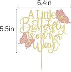 A Little Butterfly is on Her Way Cake Topper,Butterfly Themed Cake Decoration,Great for baby shower, welcome baby,gender reveal party decoration supplies (gold)