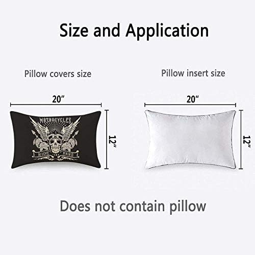 HOSNYE Motorcycle Throw Pillow Cover Skull with Helmet and Wings Ride Hard 1984 Linen Fabric for Couch Bed Sofa Car Waist Cushion Cover 12 x 20 inch Pillow Case
