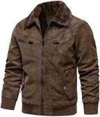 HOOD CREW Men’s Faux Fur Flight Bomber Jacket Vintage Winter Coats Fleece Lined Leather Jackets