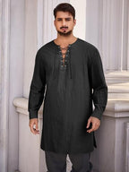 Runcati Mens Medieval Pirate Costume Tunic Renaissance Viking Lace Up Cotton Shirts Knight Warrior LARP Halloween Tops