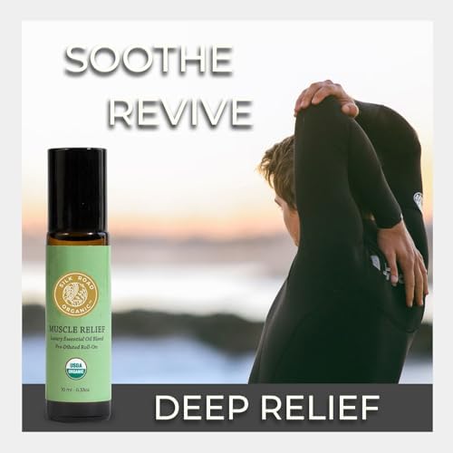 Silk Road Organic Muscle Relief Essential Oil Blend Roll On for Muscle Aches & Stiff Joints | USDA Certified Aromatherapy with Peppermint & Ginger - 10 ml Roller
