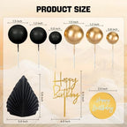 MEMOVAN 26pcs Man Cake Topper Black Boho Cake Topper Black Gold Balls Palm Leaves Black Gold Cake Decorations for Man Boy Bohemian Black Theme Wedding Baby Shower Birthday Party