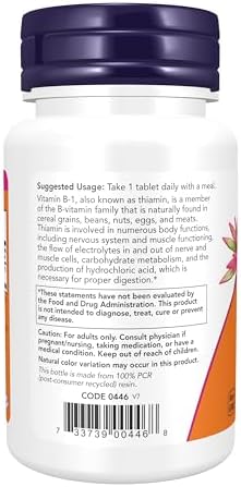 NOW Foods Supplements, Vitamin B-1 100 mg, Energy Production*, Nervous System Health*, 100 Tablets