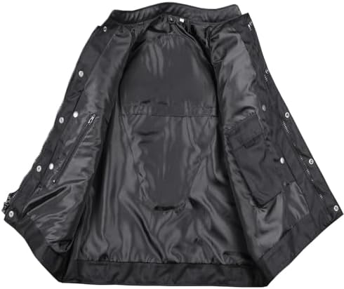 SOA Motorcycle Vest for Men, Premium Buffalo Leather, Back Armor, Inside Pockets, Biker Riding Club Vests, All Season