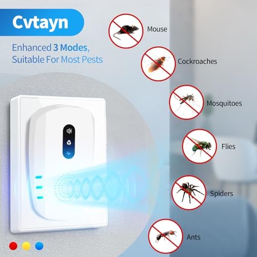 2026 Cvtayn Upgraded Ultrasonic Pest Repellent Indoor Repeller, Mouse Traps, Repellent Roach, Mouse, Bugs, Mosquito, Mice, Spider, Ant, Rodent Repellent Ultrasonic Plug in, 3 Mode Switching, 6 Packs