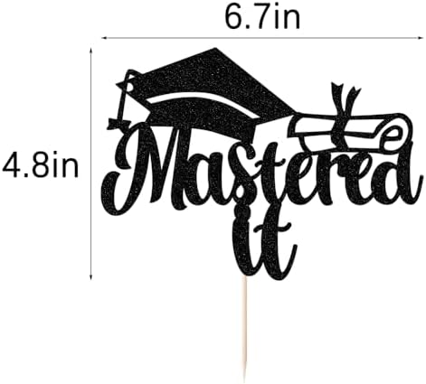 black gold Glitter Mastered It Cake Topper, 2026 graduation cake topper, Masters Graduation Party Decorations Supplies MBA Party Decorations Supplies