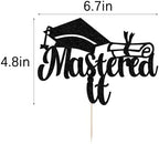 black gold Glitter Mastered It Cake Topper, 2026 graduation cake topper, Masters Graduation Party Decorations Supplies MBA Party Decorations Supplies