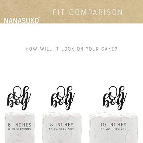Baby Shower Cake Topper - Oh boy - Double Sided Black Glitter - Premium Quality Made in USA