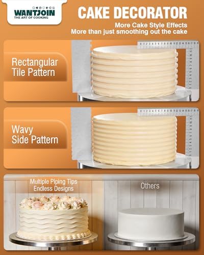 WantJoin Cake Decorating Machine - 4-12 Inch Sloped Panel LED Automatic Cream Spreading with Adjustable 0-300 RPM Rotation Speed Electric Turntable, Cake Icing Machine, with 3 Scraper Sets,White