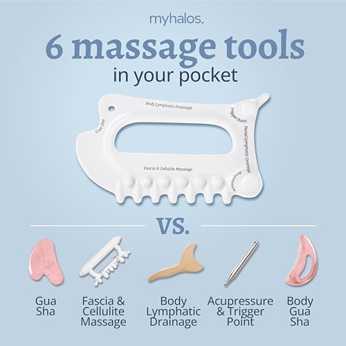 MyHalos 6-in-1 Ceramic Body Gua Sha Facial Tools - Lymphatic Drainage Tool, Face Sculpting Tool & Acupressure tool - Body Guasha, Trigger Point Massage Tool for Fascia Massage and Cellulite