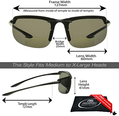 proSPORT Bifocal Safety Sunglass Reader Men Women Rimless Wrap Around Sport Cycling Golf Fishing