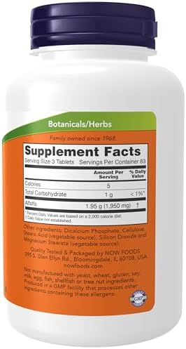 NOW Foods Supplements, Alfalfa 650 mg source of Vitamin K, Green Superfoods, 250 Tablets