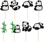 24Pcs Panda Cupcake Toppers Glitter Green Bamboo Cupcake Picks Cute Animal Bear Cake Decorations Baby Shower Kids Birthday Panda Theme Party Supplies