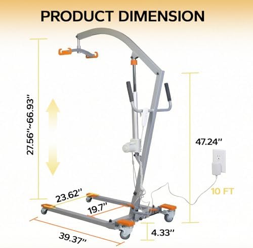 Electric Patient Lift with Sling, 350LBS Body Transfer Lift, Plug-in Powered Full/Partial Paralysis Mobility Aid, Medical Transfer Hoist for Home Care, Hospital & Healthcare Facilities