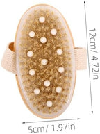 FRCOLOR 2-in-1 Massage Brush Rubber Head and Natural Boar Bristles for Exfoliating Dead Skin Long Handle Shower Scrubber for